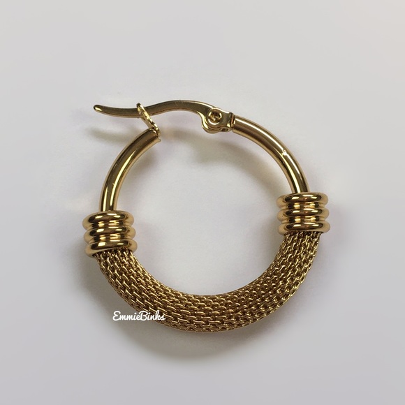 New Anthro Gold Textured Hoop Earrings - Picture 5 of 14